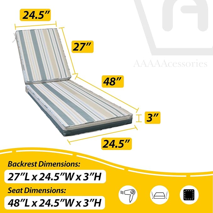 AAAAAcessories Outdoor Chaise Lounge Cushions, Fade-Resistant, Waterproof Patio - Image 5