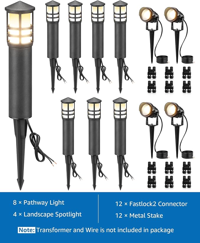 SUNVIE 12-Pack Low Voltage Landscape Lighting Kit LED Bollard Pathway Lights - Image 7