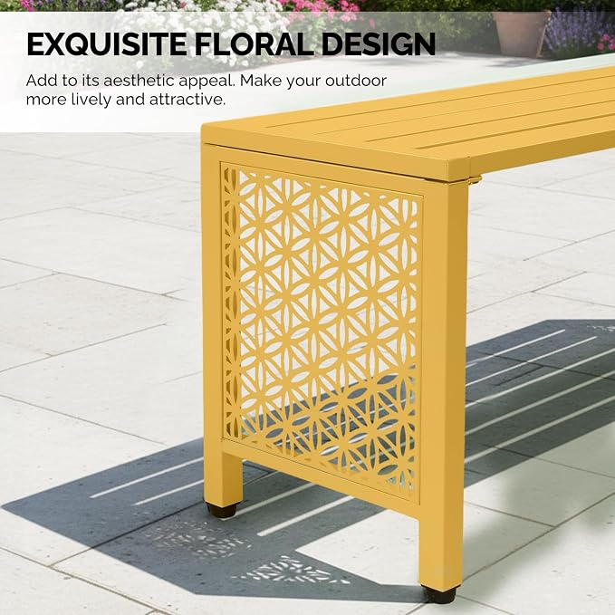VINGLI 40in Outdoor Metal Bench, All-Weathe Backless Patio Bench - Image 6
