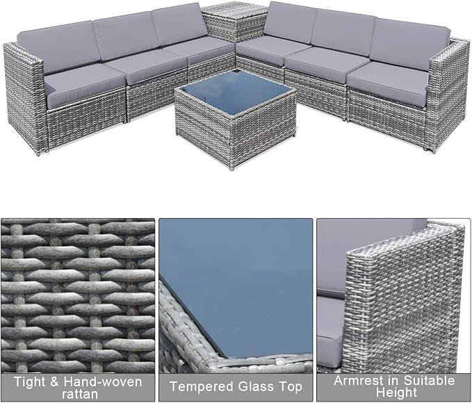 Tangkula 8 PCS Outdoor Patio Furniture Set, Rattan Wicker Sofa Set, Sectional - Image 8