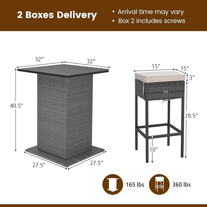HAPPYGRILL 5 Pieces Outdoor Rattan Bar Set, Patio Wicker Bar Table and 4 Bar - Image 7