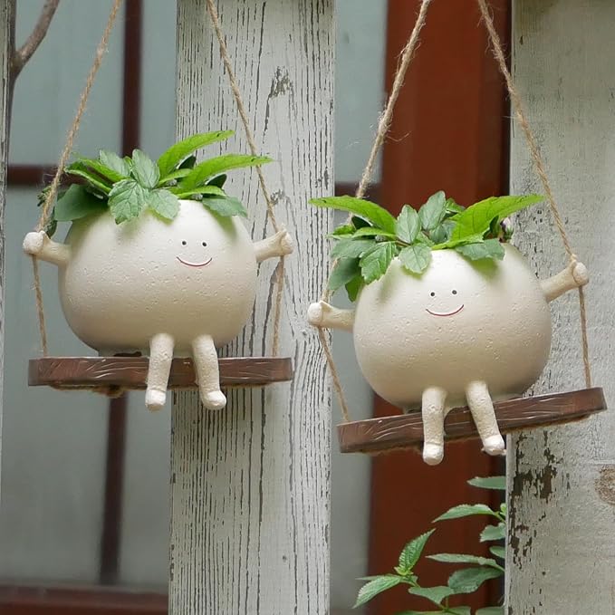 2 Pcs Swing Hanging Planters for Indoor Plants Swinging Plant Pot Face Hanging by Xzunk