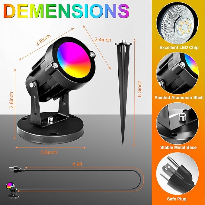 5W RGBW Landscape Lights, 16 Color Changing Spotlight 110V 120V Outdoor - Image 3