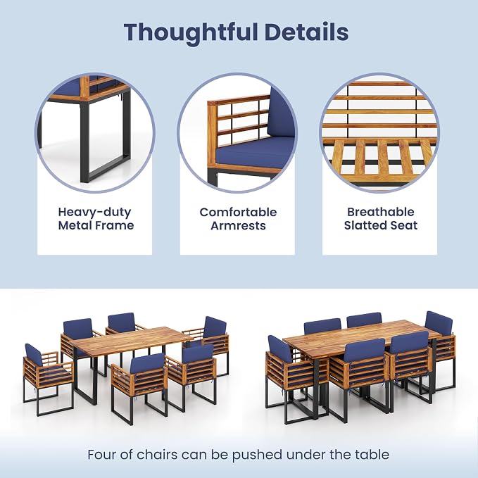 Tangkula 7 Piece Patio Dining Set, Acacia Wood Dining Chair & Table Set - Image 7