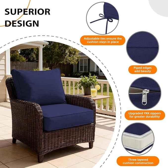 Sundale Outdoor Olefin Deep Seat Cushion Set of 2, Patio Chair Cushion and - Image 4