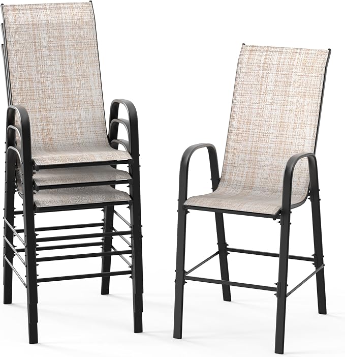 VINGLI Set of 4 Stackable Outdoor Bar Stools – Sling Chairs by VINGLI