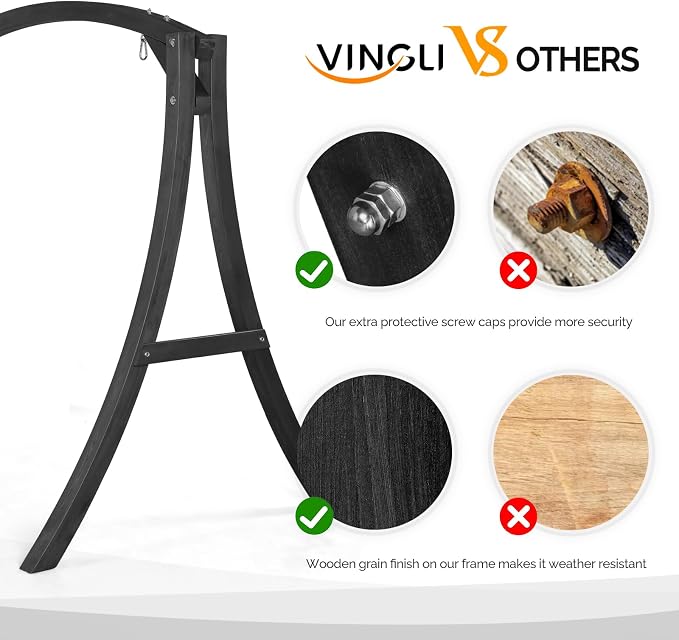 VINGLI 5FT Wooden Swing Frame, 1000LBS Heavy Duty A-Frame Porch Swing Stand - Image 3