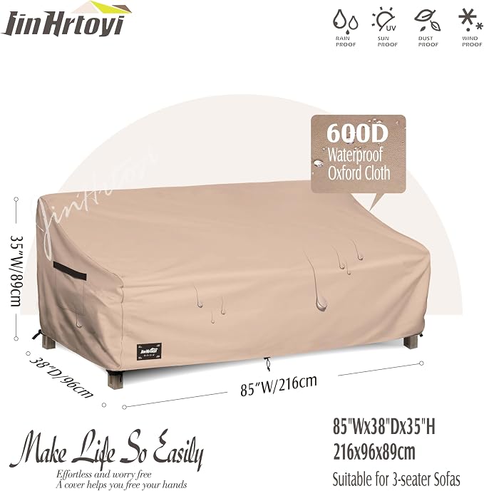 3-Seater Outdoor Couch Cover, 85Wx38Dx35H inches Outdoor Furniture Covers - Image 2