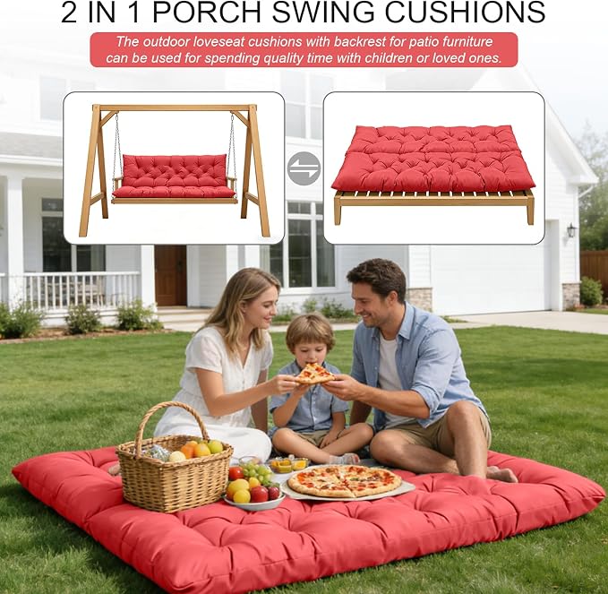Outdoor Swing Cushions, Porch 3 Seats Swing Cushion Replacement Pad - Image 7