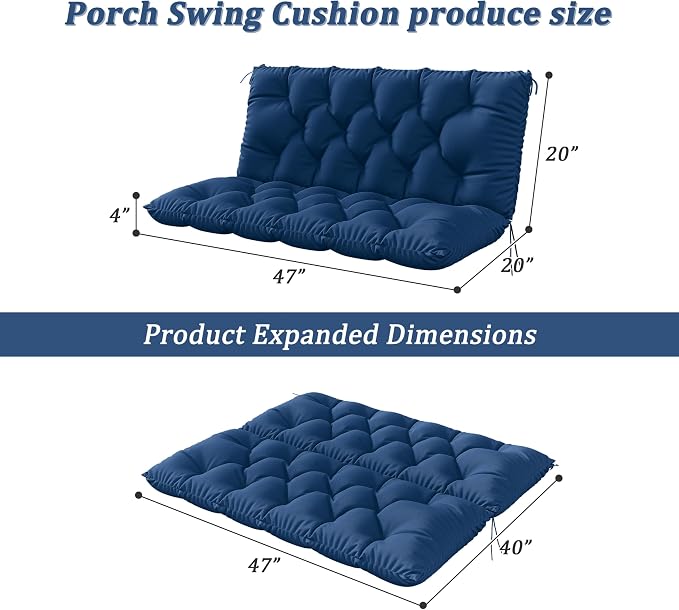 Porch Swing Cushion with Backrest 2-3 Seater Outdoor Bench Cushions Waterproof - Image 2