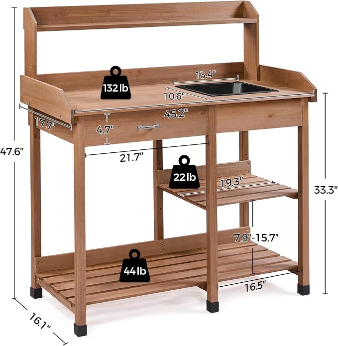 Topeakmart 45.2x17.7x47.6'' Potting Benches Outdoor Garden Potting Table Work - Image 5