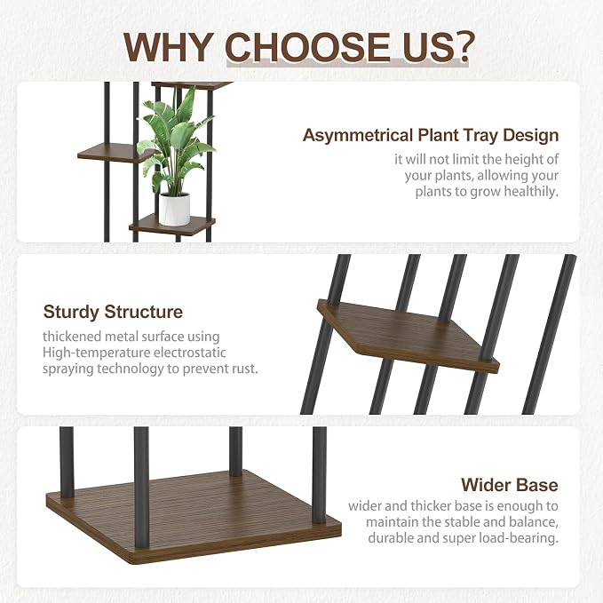 6 Tier Plant Stand Indoor Outdoor, Tall Metal Wood Muti-Level Planter Shelf - Image 3