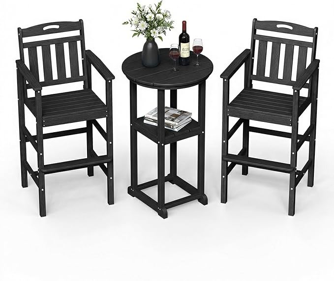 Ciokea 3-Pcs Bistro Table and Chairs, All-Weather Round High Top Bar Table by CIOKEA