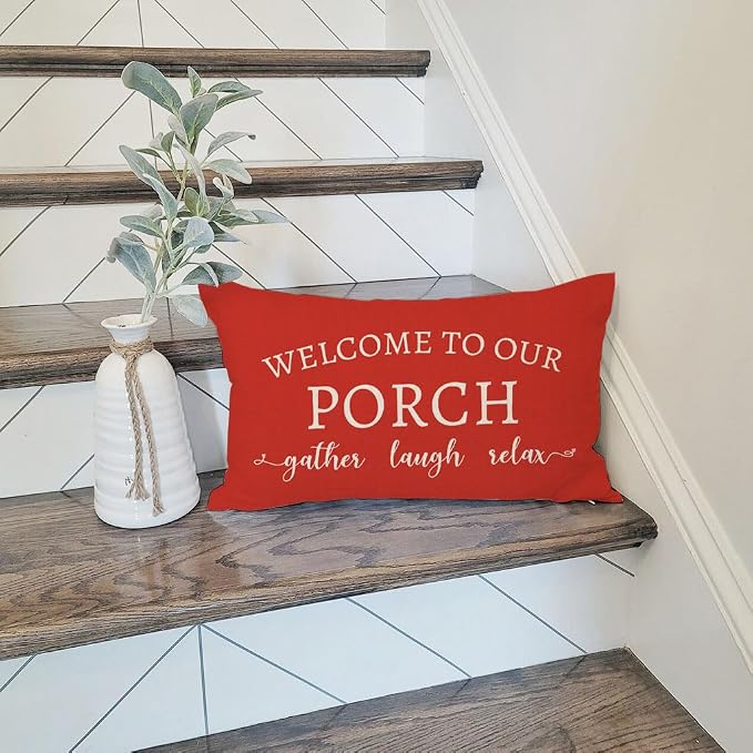 PANDICORN Welcome to Our Porch Stay Awhile Farmhouse Throw Pillow Covers 12x20 - Image 8