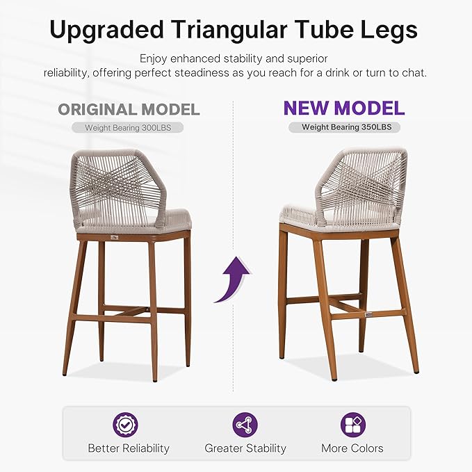 PURPLE LEAF Bar Stool 1 Piece Outdoor Bar Height Metal Stool Modern Wicker - Image 4