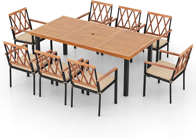 Tangkula 9 Pieces Patio Dining Set, Outdoor Acacia Wood Table and Chairs - Image 7