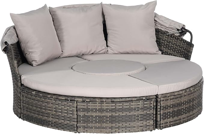 Merax 5 Pieces Outdoor Patio Round Daybed Furniture, All-Weather Wicker - Image 7