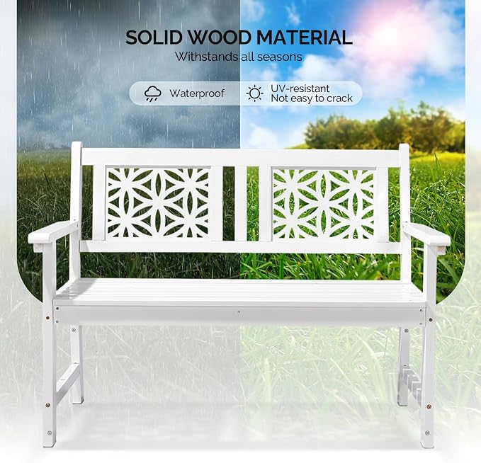 VINGLI 47" Outdoor Wood Bench, All Weather Outdoor Wooden Patio Garden Bench - Image 6