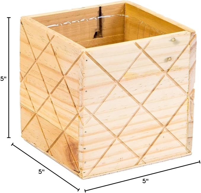 Wood Planter Box with Diamond Cross Hatch Style, 5 Inch Square, Rose Wood - Image 6