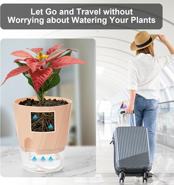 KIMCHOMERSE Self Watering Plant Pots, 6 Inch Plant Pots White, 3 Pack Flowers - Image 6
