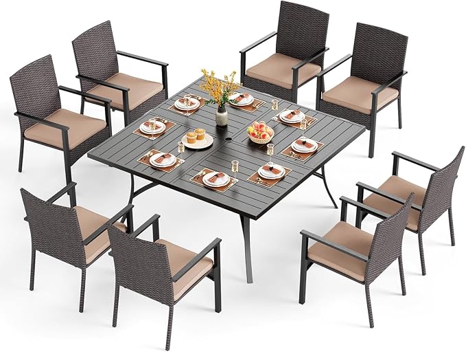 PHI VILLA 9 Pieces Square Outdoor Dining Table Set by PHIVILLAThepioneerofcomfortablehouseholdsupplies
