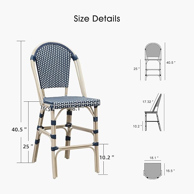PURPLE LEAF French Counter Height Bar Stool Set of 2 25" White Print Finish - Image 6