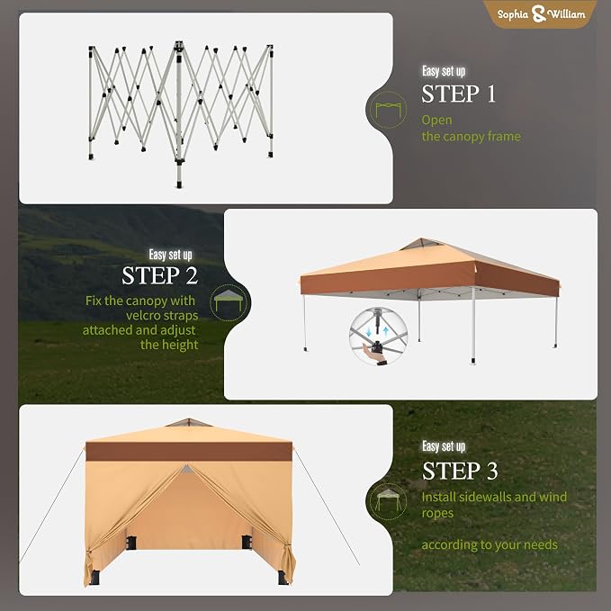 Sophia & William Canopy Tent Pop Up 10x10 ft One Person Push Set Up Canopies - Image 6