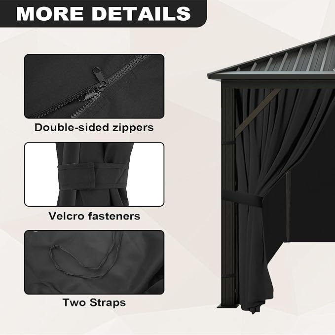 slashome 10'x10' Gazebo Curtains Outdoor Waterproof, Sidewalls - Image 3