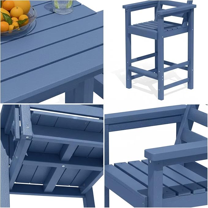 GLANC Adirondack Chairs and Table 3 Pieces Set, HDPE Balcony Bar Height Chairs - Image 6