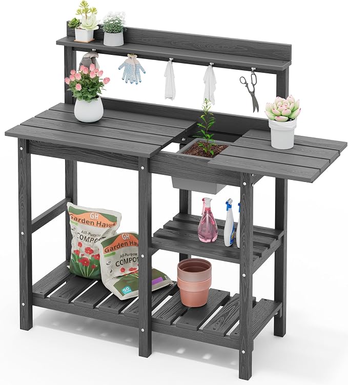 SERWALL Outdoor Potting Bench 2-Piece Set, Rot-Resistant HDPE Potting Table - Image 9