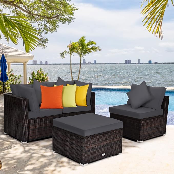 Tangkula 4 Pieces Patio Rattan Sofa Set, Outdoor Wicker Sectional Furniture Set - Image 2