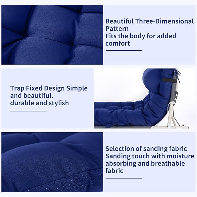 Tudomro 2 Pcs Blue 66'' Outdoor Chaise Lounge Cushion Waterproof Patio Lawn - Image 5