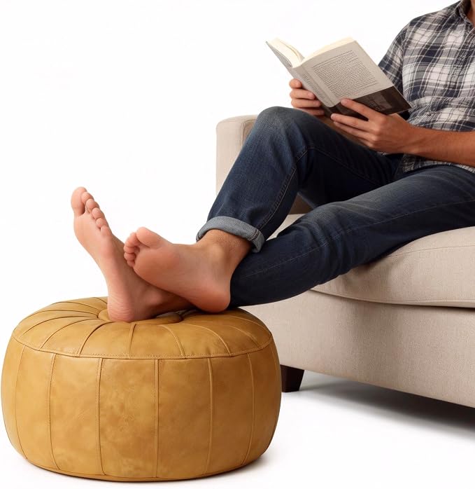 Thgonwid Unstuffed Moroccan Storage Pouf Foot Stool Ottoman Seat Handmade Faux - Image 6