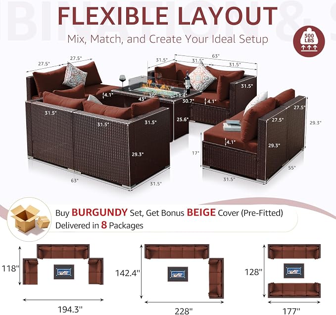NICESOUL Modern 9 Pcs Patio Sectional Sofa Set - Image 4
