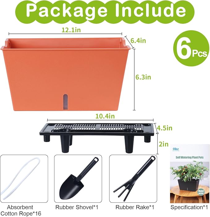 Window Box Planter 6 Pcs, 12.6 Inches Self Watering Rectangle Flower Plant Pots - Image 7