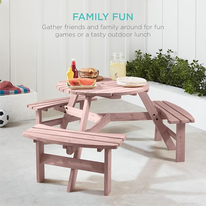 Best Choice Products 6-Person Circular Outdoor Wooden Picnic Table - Image 7