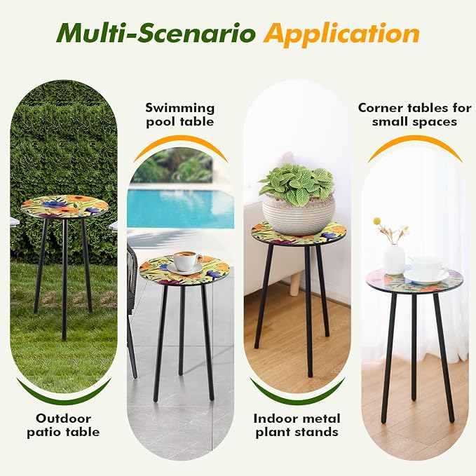 Party Zealot 2 Packs Metal Floral Round Side Table 13.2" Small Outdoor Patio - Image 6