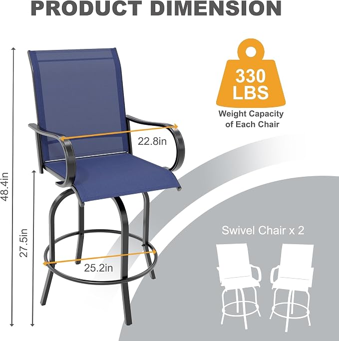 Swivel Bar Stools 2-Piece Set, Outdoor Patio Bar Height Chairs - Image 2