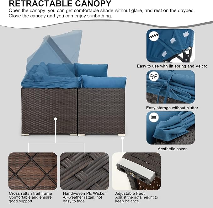 HOMREST 6 Pieces Patio Furniture Sets, Rattan Daybed - Image 3
