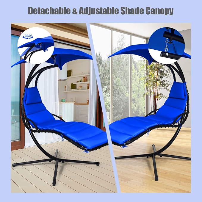 Giantex Hanging Chaise Lounger Chair, Arc Stand Porch Swing Chair w/Canopy - Image 3