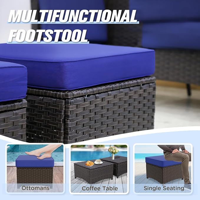 Stone Creek 2 Piece Wicker Outdoor Ottoman Set, Patio Ottoman Footstools - Image 4