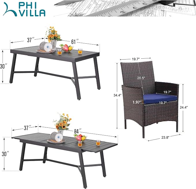 PHI VILLA 9 Piece Large Outdoor Dining Table Set - Image 9