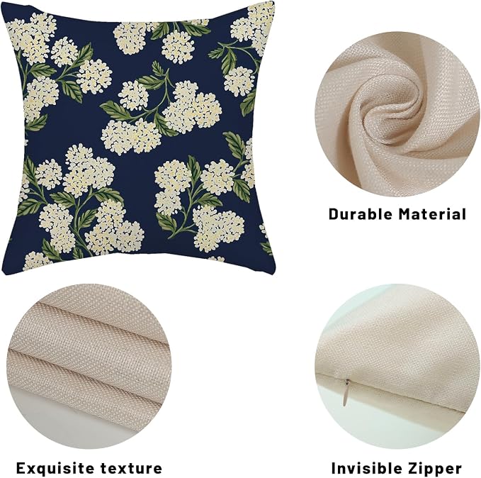 Navy Blue Spring Pillow Covers 20x20 Inch 2 Pcs Green Yellow Hydrangea Flower - Image 7