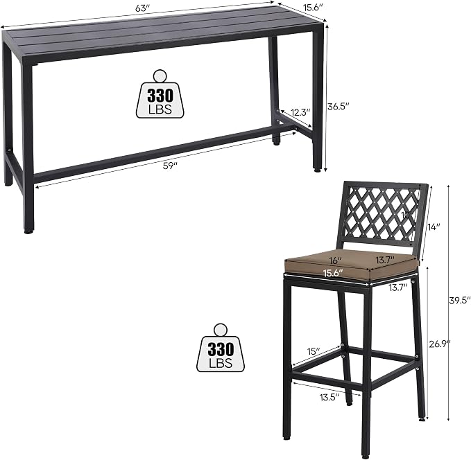 Outdoor Patio Bar Set, Bar Height Patio Dining Set, Weather-Resistant Bistro - Image 7