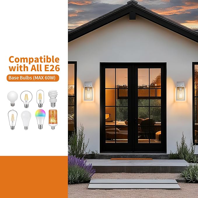 2 Pack Silver Outdoor Wall Sconce Lights Wall Mount, Waterproof Exterior - Image 4