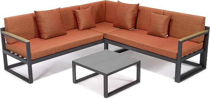 LeisureMod Chelsea 3-Piece Outdoor Patio Sectional Sofa Set, Removable Beige by LeisureMod