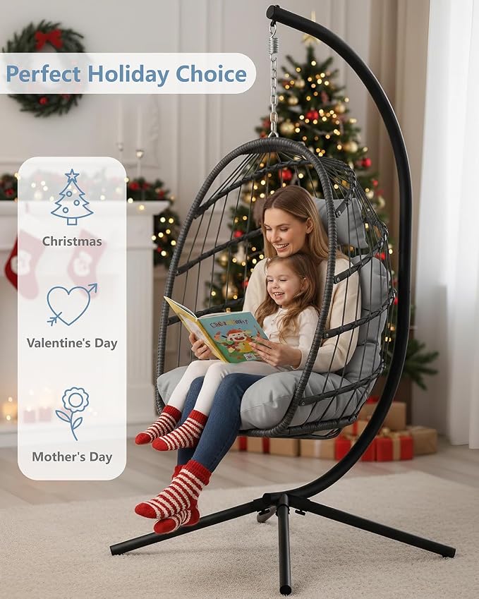 SWITTE Egg Chair Outdoor with Stand, Indoor Wicker Hanging Egg Swing Chair with - Image 2