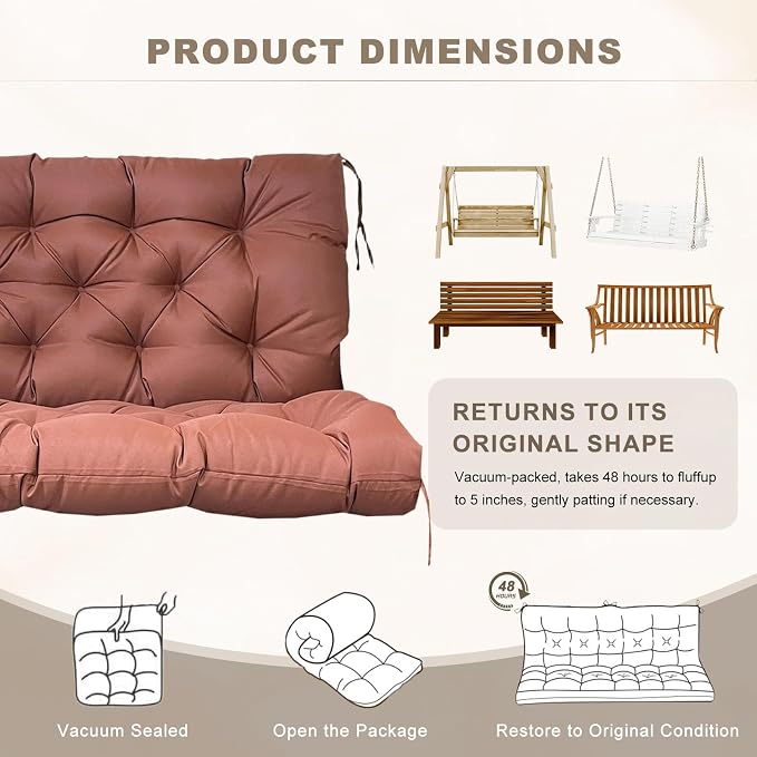 Porch Swing Cushion with Backrest, Waterproof Bench Cushion - Image 6