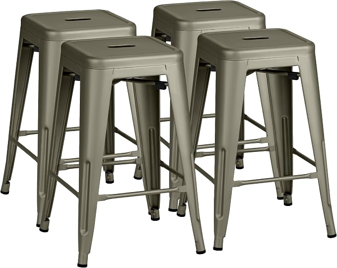Furmax 24 Inch Metal Bar Stools Set of 4, Counter Height Bar Stools Height High by Furmax