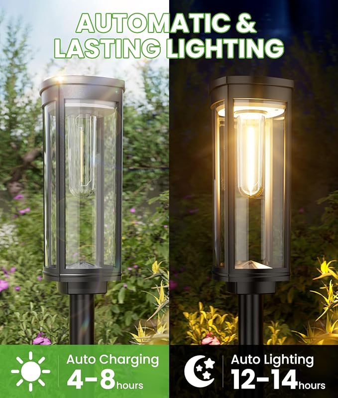 Solar Pathway Lights Outdoor, 4 Pack Bright Solar Powered Garden Lights - Image 5